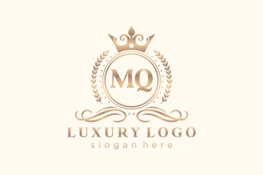 Restoran, Kraliyet Logosu, Butik, Cafe, Otel, Heraldic, Mücevher, Moda ve diğer vektör illüstrasyonları için vektör sanatı MQ Letter Royal Logo şablonu.