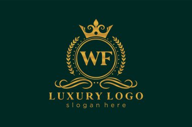 WF Kraliyet Logosu Restoran, Kraliyet, Butik, Cafe, Otel, Heraldic, Mücevher, Moda ve diğer vektör ilüstrasyonları için vektör sanatı şablonu.