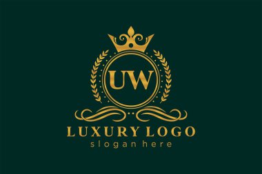 UW Letter Kraliyet Logosu Restoran, Kraliyet, Butik, Cafe, Otel, Heraldic, Mücevher, Moda ve diğer vektör ilüstrasyonları için vektör sanatı şablonu.