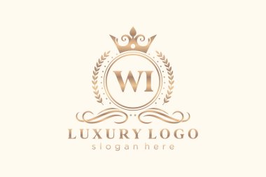 WI Kraliyet Logosu Restoran, Kraliyet, Butik, Cafe, Otel, Heraldic, Mücevher, Moda ve diğer vektör ilüstrasyonları için vektör sanatı şablonu.