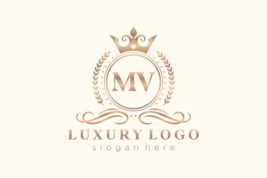 MV Letter Kraliyet Logosu Restoran, Kraliyet, Butik, Cafe, Otel, Heraldic, Mücevher, Moda ve diğer vektör ilüstrasyonları için vektör sanatı şablonu.