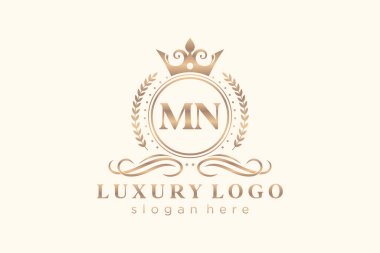 MN Kraliyet Logosu Restoran, Kraliyet, Butik, Cafe, Otel, Heraldic, Mücevher, Moda ve diğer vektör illüstrasyonları için vektör sanatı şablonu.
