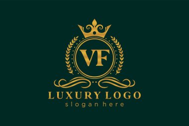 VF Kraliyet Logosu Restoran, Kraliyet, Butik, Cafe, Otel, Heraldic, Mücevher, Moda ve diğer vektör ilüstrasyonları için vektör sanatı şablonu.
