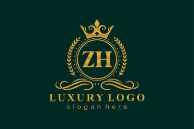 ZH Letter Kraliyet Lüks Logosu Restoran, Kraliyet, Butik, Cafe, Otel, Heraldic, Mücevher, Moda ve diğer vektör ilüstrasyonları için vektör sanatı şablonu.