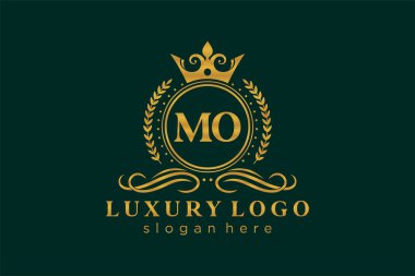 Restoran, Kraliyet Logosu, Butik, Cafe, Otel, Heraldic, Mücevher, Moda ve diğer vektör illüstrasyonları için MO Kraliyet Logosu şablonu.