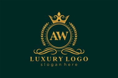 AW Kraliyet Logosu Restoran, Kraliyet, Butik, Cafe, Otel, Heraldic, Mücevher, Moda ve diğer vektör ilüstrasyonları için vektör sanatı şablonu.