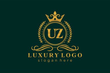 UZ Letter Kraliyet Logosu Restoran, Kraliyet, Butik, Cafe, Otel, Heraldic, Mücevher, Moda ve diğer vektör ilüstrasyonları için vektör sanatı şablonu.