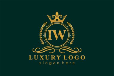 IW Kraliyet Logosu Restoran, Kraliyet, Butik, Cafe, Otel, Heraldic, Mücevher, Moda ve diğer vektör illüstrasyonları için vektör sanatı şablonu.