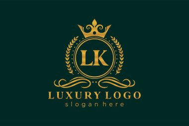 LK Kraliyet Logosu Restoran, Kraliyet, Butik, Cafe, Otel, Heraldic, Mücevher, Moda ve diğer vektör ilüstrasyonları için vektör sanatı şablonu.