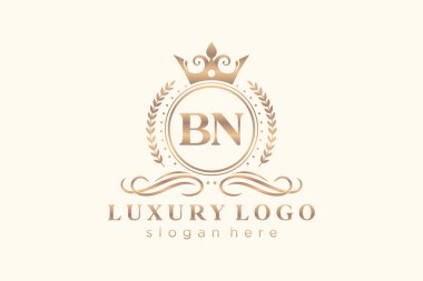 BN Kraliyet Logosu Restoran, Kraliyet, Butik, Cafe, Otel, Heraldic, Mücevher, Moda ve diğer vektör ilüstrasyonları için vektör sanatı şablonu.