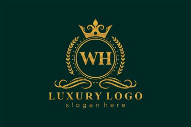 WH Harfi Kraliyet Logosu Restoran, Kraliyet, Butik, Cafe, Otel, Heraldic, Mücevher, Moda ve diğer vektör ilüstrasyonları için vektör sanatı şablonu.