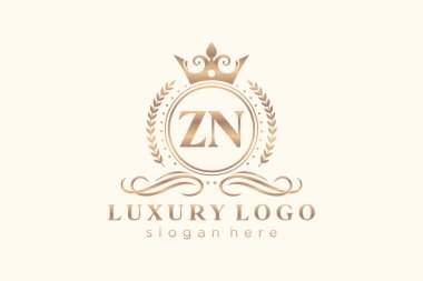 Restoran, Kraliyet, Butik, Cafe, Otel, Heraldic, Mücevher, Moda ve diğer vektör illüstrasyonları için ZN Kraliyet Lüks Logosu tasarımı.