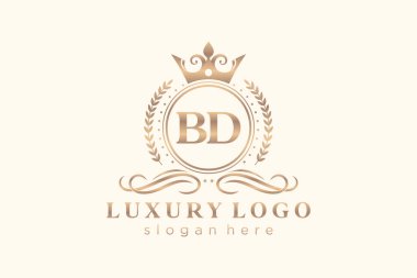 BD Kraliyet Logosu Restoran, Kraliyet, Butik, Cafe, Otel, Heraldic, Mücevher, Moda ve diğer vektör ilüstrasyonları için vektör sanatı şablonu.