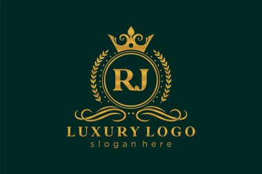RJ Letter Kraliyet Logosu Restoran, Kraliyet, Butik, Cafe, Otel, Heraldic, Mücevher, Moda ve diğer vektör ilüstrasyonları için vektör sanatı şablonu.