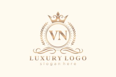 VN Kraliyet Logosu Restoran, Kraliyet, Butik, Cafe, Otel, Heraldic, Mücevher, Moda ve diğer vektör illüstrasyonları için vektör sanatı şablonu.