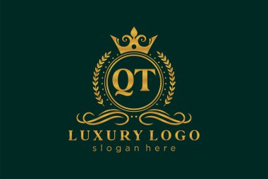 QT Kraliyet Logosu Restoran, Kraliyet, Butik, Cafe, Otel, Heraldic, Mücevher, Moda ve diğer vektör ilüstrasyonları için vektör sanatı şablonu.