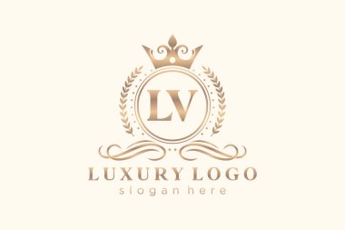 LV Letter Kraliyet Logosu Restoran, Kraliyet, Butik, Cafe, Otel, Heraldic, Mücevher, Moda ve diğer vektör ilüstrasyonları için vektör sanatı şablonu.