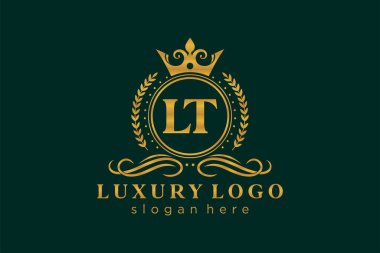 LT Kraliyet Logosu Restoran, Kraliyet, Butik, Cafe, Otel, Heraldic, Mücevher, Moda ve diğer vektör ilüstrasyonları için vektör sanatı şablonu.