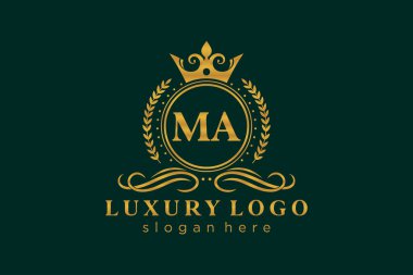 Restoran, Kraliyet Logosu, Butik, Cafe, Otel, Heraldic, Mücevher, Moda ve diğer vektör illüstrasyonları için MA Harfi Kraliyet Logosu şablonu.