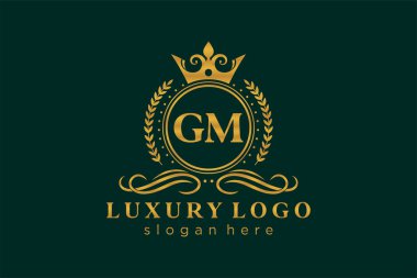 GM Kraliyet Logosu Restoran, Kraliyet, Butik, Cafe, Otel, Heraldic, Mücevher, Moda ve diğer vektör ilüstrasyonları için vektör sanatı şablonu.