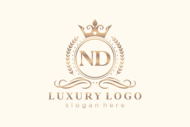 ND Kraliyet Logosu Restoran, Kraliyet, Butik, Cafe, Otel, Heraldic, Mücevher, Moda ve diğer vektör ilüstrasyonları için vektör sanatı şablonu.
