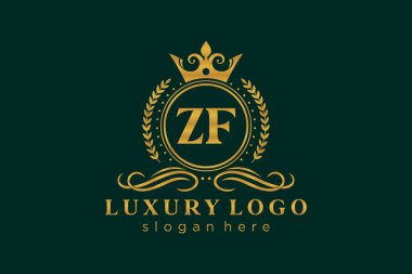 ZF Kraliyet Logosu Restoran, Kraliyet, Butik, Cafe, Otel, Heraldic, Mücevher, Moda ve diğer vektör ilüstrasyonları için vektör sanatı şablonu.