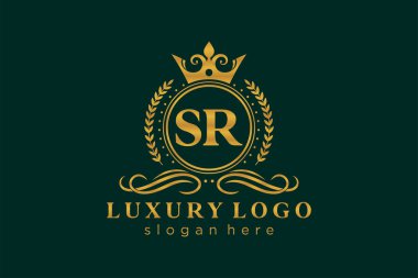 SR Letter Kraliyet Lüks Logosu Restoran, Kraliyet, Butik, Cafe, Otel, Heraldic, Mücevher, Moda ve diğer vektör ilüstrasyonları için vektör sanatı şablonu.