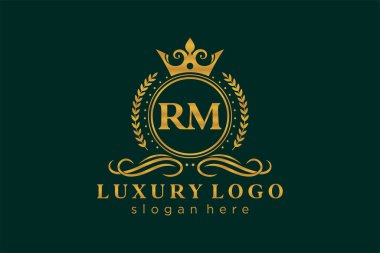 RM Kraliyet Logosu Restoran, Kraliyet, Butik, Cafe, Otel, Heraldic, Mücevher, Moda ve diğer vektör ilüstrasyonları için vektör sanatı şablonu.