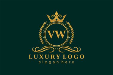 VW Kraliyet Logosu Restoran, Kraliyet, Butik, Cafe, Otel, Heraldic, Mücevher, Moda ve diğer vektör ilüstrasyonları için vektör sanatı şablonu.