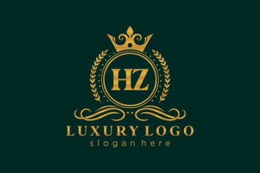 HZ Letter Kraliyet Logosu Restoran, Kraliyet, Butik, Cafe, Otel, Heraldic, Mücevher, Moda ve diğer vektör ilüstrasyonları için vektör sanatı şablonu.