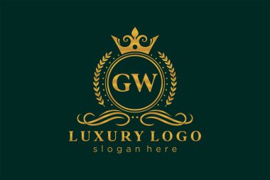 GW Kraliyet Logosu Restoran, Kraliyet, Butik, Cafe, Otel, Heraldic, Mücevher, Moda ve diğer vektör ilüstrasyonları için vektör sanatı şablonu.