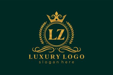 LZ Letter Kraliyet Logosu Restoran, Kraliyet, Butik, Cafe, Otel, Heraldic, Mücevher, Moda ve diğer vektör ilüstrasyonları için vektör sanatı şablonu.