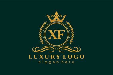 XF Kraliyet Logosu Restoran, Kraliyet, Butik, Cafe, Otel, Heraldic, Mücevher, Moda ve diğer vektör illüstrasyonları için vektör sanatı şablonu.