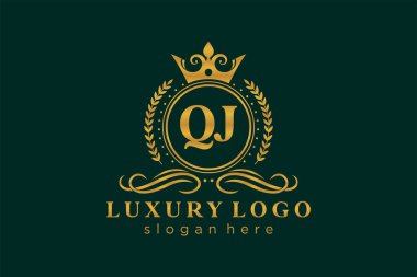 QJ Letter Kraliyet Logosu Restoran, Kraliyet, Butik, Cafe, Otel, Heraldic, Mücevher, Moda ve diğer vektör çizimleri için vektör sanatı şablonu.