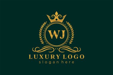 WJ Letter Kraliyet Logosu Restoran, Kraliyet, Butik, Cafe, Otel, Heraldic, Mücevher, Moda ve diğer vektör çizimleri için vektör sanatı şablonu.