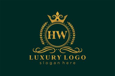 HW Letter Kraliyet Logosu Restoran, Kraliyet, Butik, Cafe, Otel, Heraldic, Mücevher, Moda ve diğer vektör ilüstrasyonları için vektör sanatı şablonu.