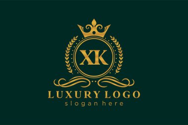 Restoran, Krallık, Butik, Cafe, Otel, Heraldic, Mücevher, Moda ve diğer vektör illüstrasyonları için XK Kraliyet Logosu vektör sanatı şablonu.