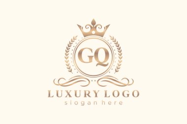 GQ Harfi Kraliyet Logosu Restoran, Kraliyet, Butik, Cafe, Otel, Heraldic, Mücevher, Moda ve diğer vektör çizimleri için vektör sanatı şablonu.