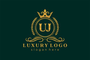 UJ Letter Kraliyet Logosu Restoran, Kraliyet, Butik, Cafe, Otel, Heraldic, Mücevher, Moda ve diğer vektör ilüstrasyonları için vektör sanatı şablonu.