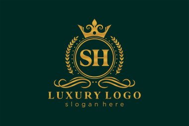 SH Letter Kraliyet Lüks Logosu Restoran, Kraliyet, Butik, Cafe, Otel, Heraldic, Mücevher, Moda ve diğer vektör ilüstrasyonları için vektör sanatı şablonu.