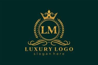 LM Kraliyet Logosu Restoran, Kraliyet, Butik, Cafe, Otel, Heraldic, Mücevher, Moda ve diğer vektör ilüstrasyonları için vektör sanatı şablonu.