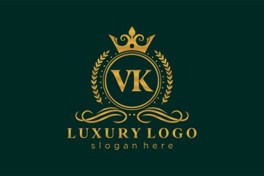 VK Kraliyet Logosu Restoran, Kraliyet, Butik, Cafe, Otel, Heraldic, Mücevher, Moda ve diğer vektör ilüstrasyonları için vektör sanatı şablonu.