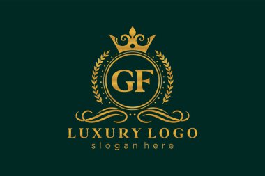 GF Kraliyet Logosu Restoran, Kraliyet, Butik, Cafe, Otel, Heraldic, Mücevher, Moda ve diğer vektör ilüstrasyonları için vektör sanatı şablonu.