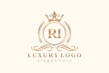 RI Kraliyet Logosu Restoran, Kraliyet, Butik, Cafe, Otel, Heraldic, Mücevher, Moda ve diğer vektör ilüstrasyonları için vektör sanatı şablonu.
