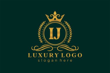 Restaurant, Royalty, Butik, Cafe, Hotel, Heraldic, Mücevher, Moda ve diğer vektör illüstrasyonları için IJ Kraliyet Logosu vektör sanatı şablonu.