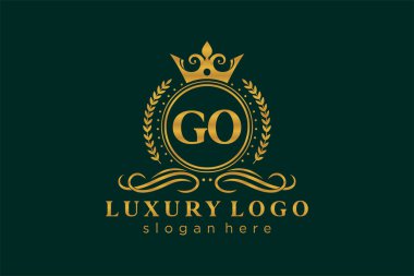 GO Letter Royal Lüks Logosu Restoran, Kraliyet, Butik, Cafe, Otel, Heraldic, Mücevher, Moda ve diğer vektör çizimleri için vektör sanatı şablonu.