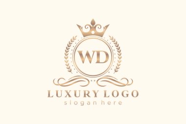 WD Kraliyet Logosu Restoran, Kraliyet, Butik, Cafe, Otel, Heraldic, Mücevher, Moda ve diğer vektör ilüstrasyonları için vektör sanatı şablonu.