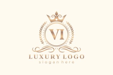 VI Kraliyet Logosu Restoran, Kraliyet, Butik, Cafe, Otel, Heraldic, Mücevher, Moda ve diğer vektör ilüstrasyonları için vektör sanatı şablonu.