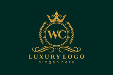 WC Kraliyet Logosu Restoran, Kraliyet, Butik, Cafe, Otel, Heraldic, Mücevher, Moda ve diğer vektör ilüstrasyonları için vektör sanatı şablonu.