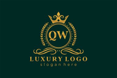 QW Letter Kraliyet Logosu Restoran, Kraliyet, Butik, Cafe, Otel, Heraldic, Mücevher, Moda ve diğer vektör ilüstrasyonları için vektör sanatı şablonu.